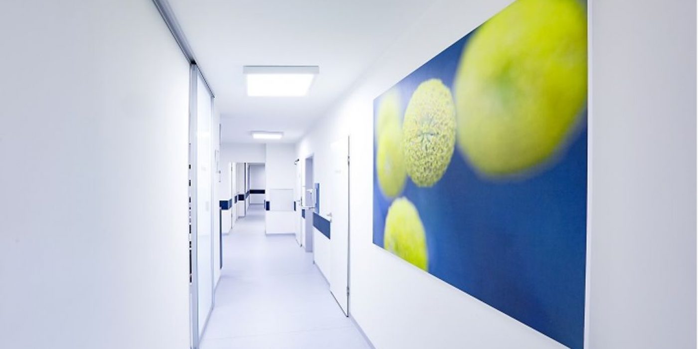 Modern medical facility hallway with professional design